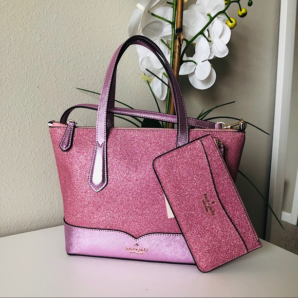 kate spade Handbags - KATE SPADE LOLA GLITTER SMALL SATCHEL & WALLET NWT